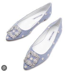 Manolo Blahnik Silver Embellished Flats